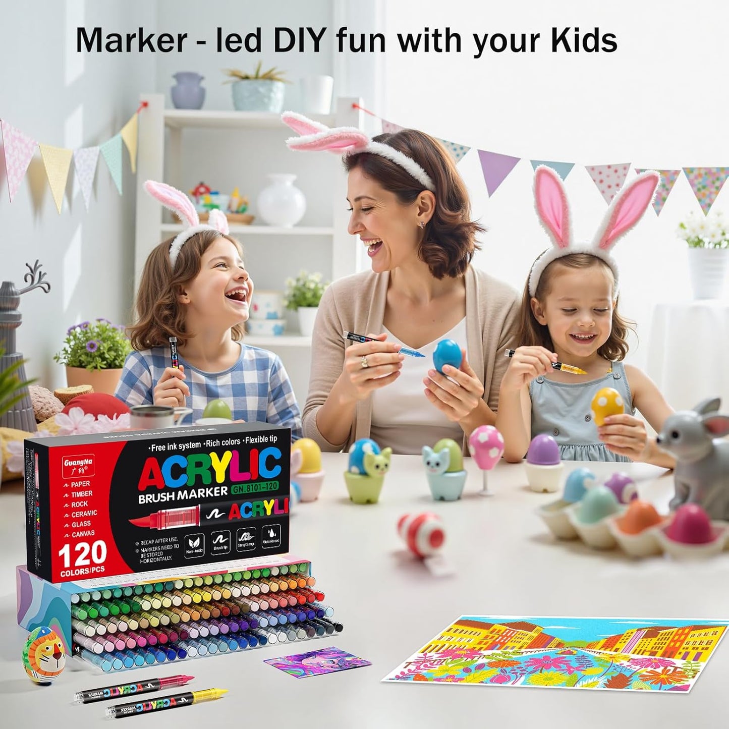 JRQ Acrylic Paint Markers Paint Pens, 72 Colors Direct Liquid System & Brush Tip, Acrylic Markers for Wood, Rock Painting, Glass, Canvas, Ceramic, Fabric, Plastic, DIY Art Crafts Supplies