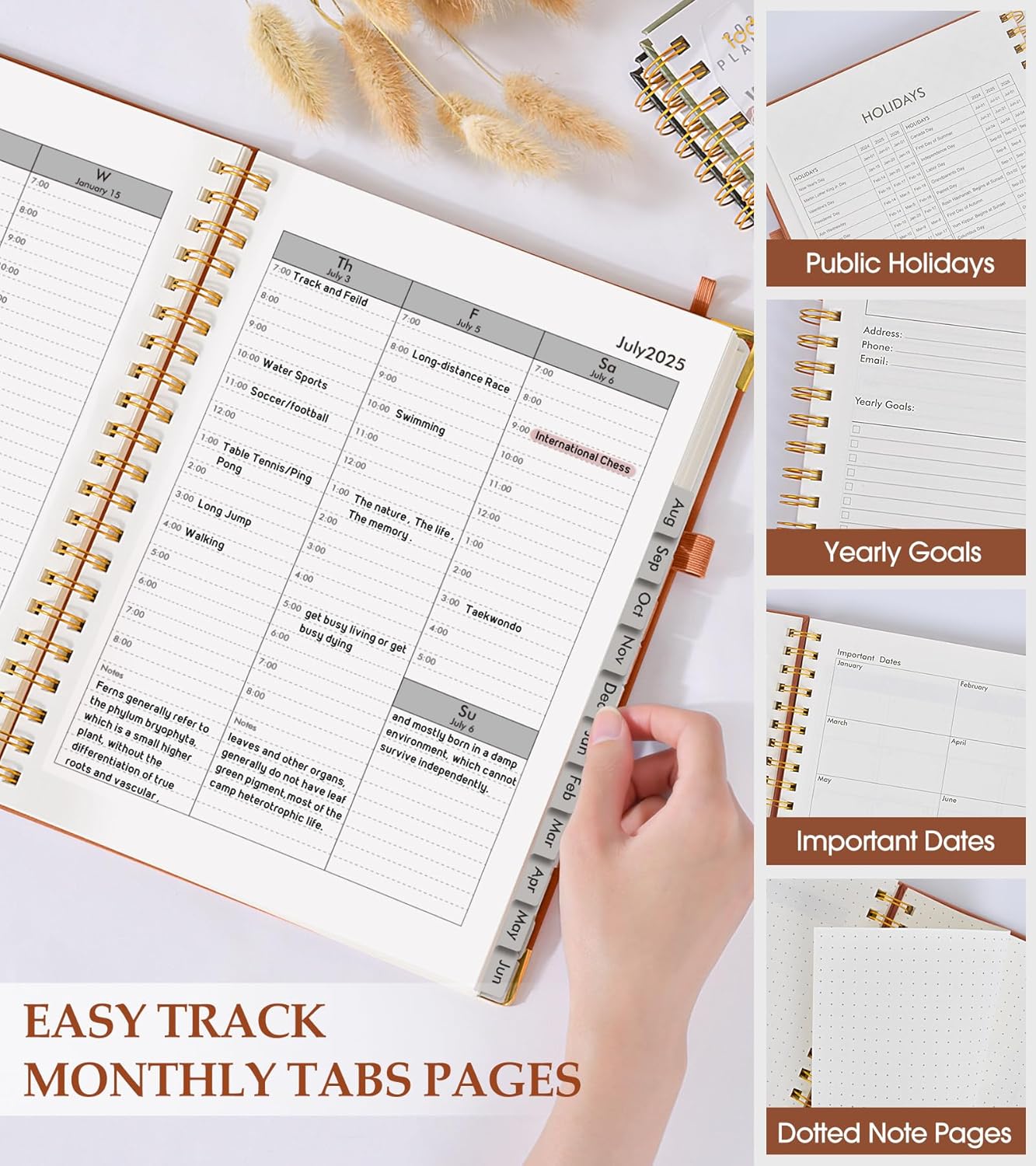 Academic Planner 2025-2026, Weekly and Monthly Calendar Planner from July 2025 - June 2026, 8.5" x 11" Hardcover Leather Hourly Appointment Book with Tabs, Spiral Daily Planners for College School Teacher Student, Brown