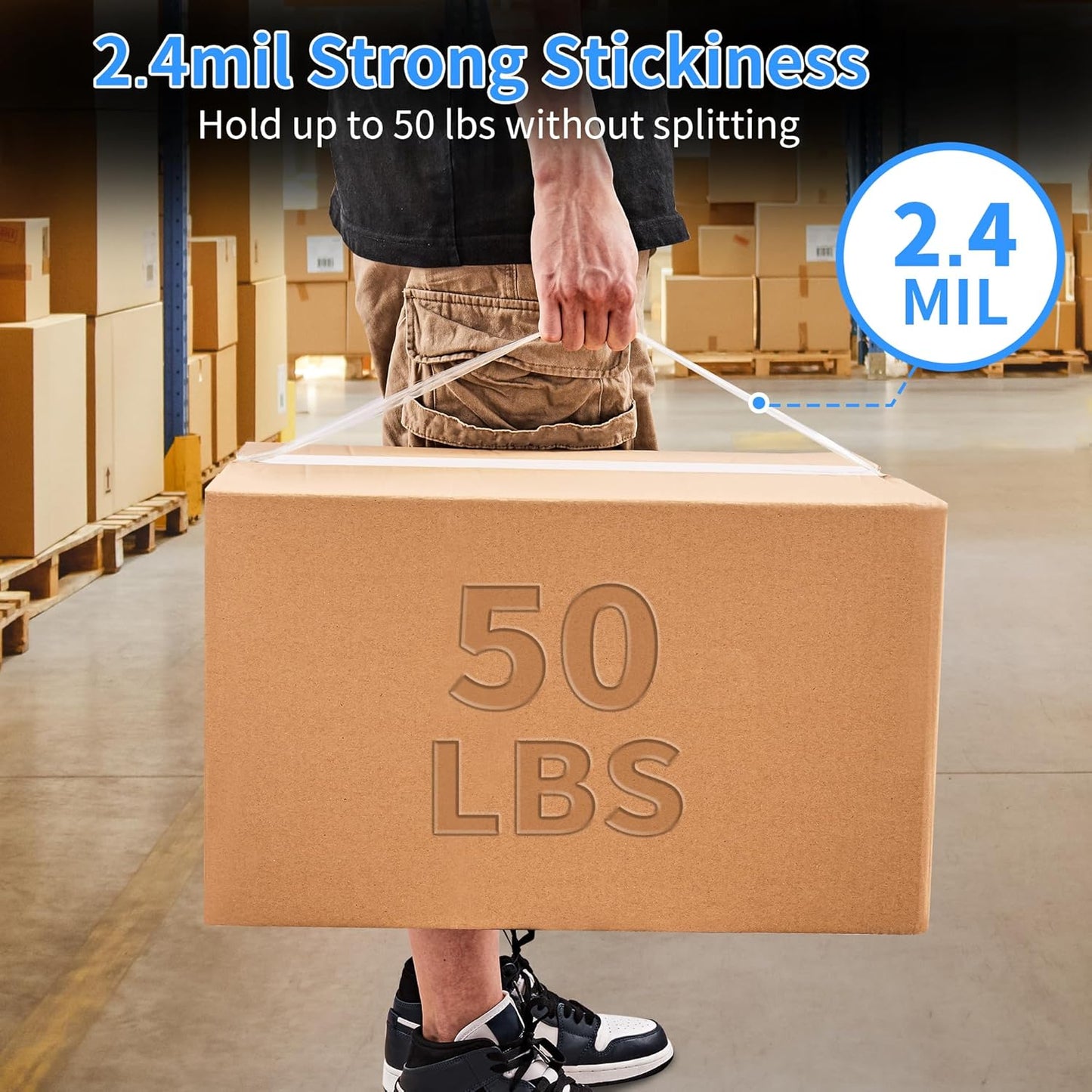 JARLINK No Noise Clear Quiet Packing Tape (12 Rolls), Heavy Duty Packaging Tape for Shipping Packaging Moving Sealing, 2.4mil Thick, 1.88 inches Wide, 60 Yards Per Roll, 720 Total Yards