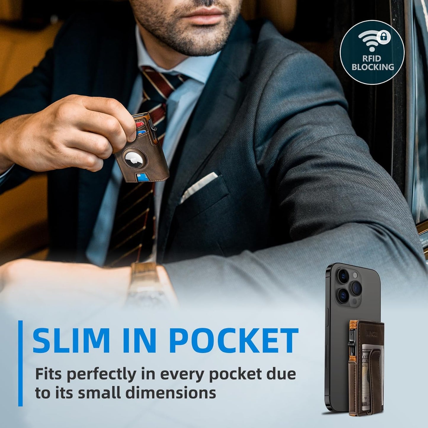 Airtag Wallet for Men,with Money Clip 10 Cards Metal Case Smart Slim Pop Up Credit Card Holder Flip with Magnetic Closure RFID Blocking wallet with Gift Box