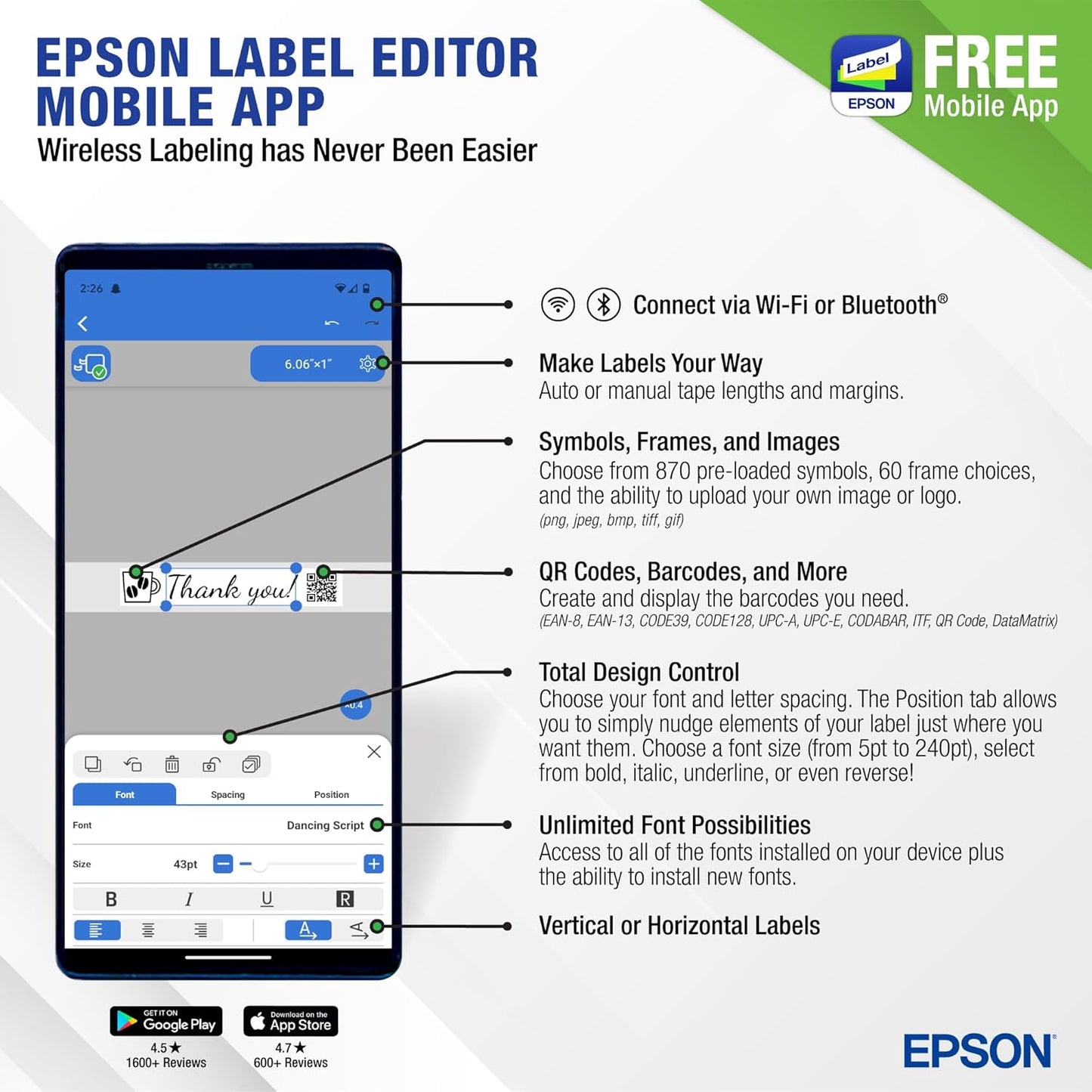 LABELWORKS Epson LW-C610PX Premium Portable Bluetooth Label Machine Printer – Create Sticker Labels for Organization, Small Business, Designer Tape Supported, App Compatible