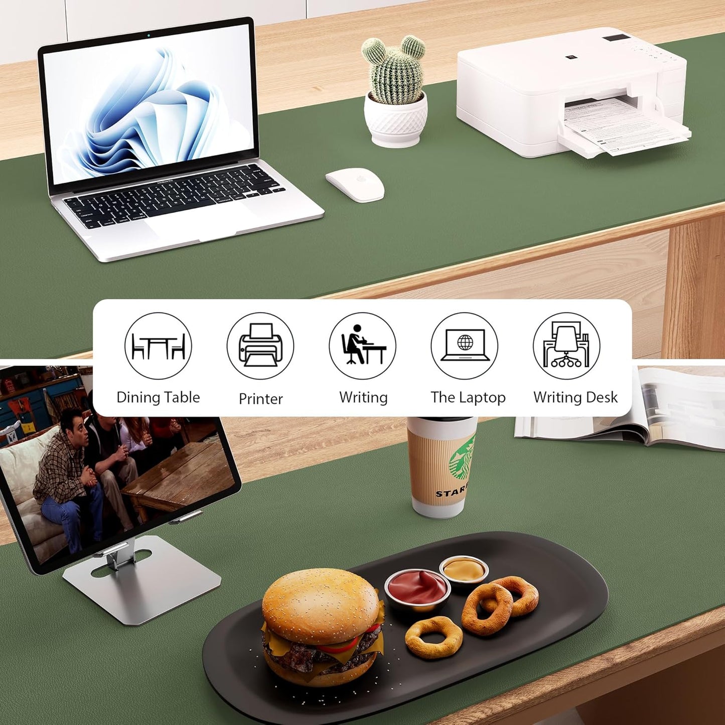 Aothia Leather Desk Pad Protector - Large Mouse Pad, Office Desk Mat, Non-Slip PU Leather Desk Blotter, Laptop Desk Pad, Waterproof Desk Writing Pad for Office and Home (Olive Green, 38" x 13.7")