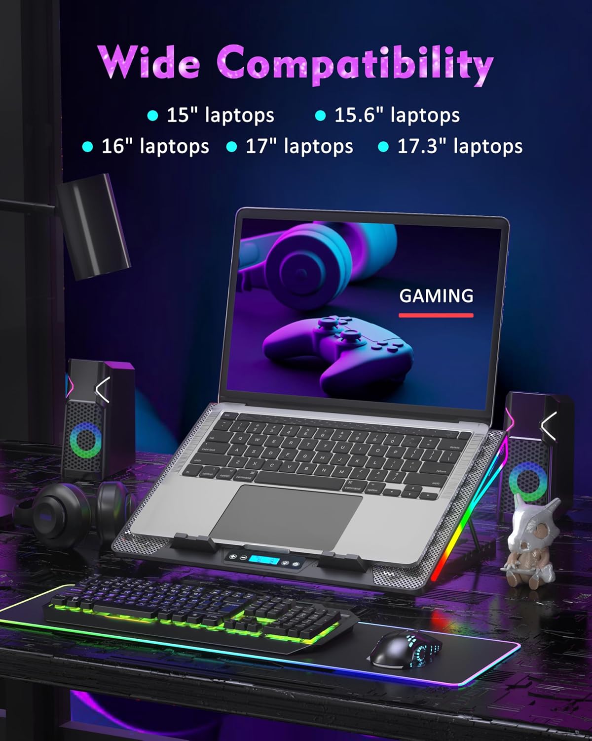 AICHESON Laptop Cooling Pad, 15 Powerful Cooling Fans, Gaming Laptop Cooler with RGB Lights for 15-17.3 inch PC Computers