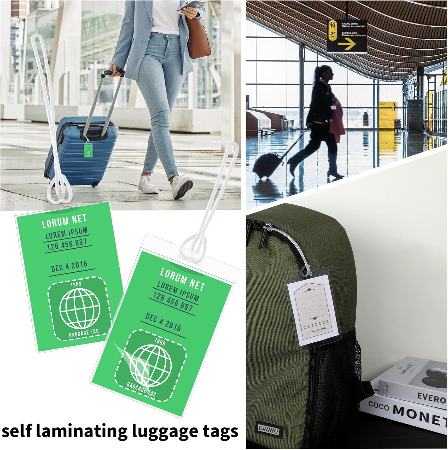 10 Mil Self Laminating Luggage Tags with Loops 2 1/2" x 4 1/4" Self Sealing Laminating Pouches Bag Tags Clear Laminating Tags with Hole for Traveling Business and Student ID Cards (100)