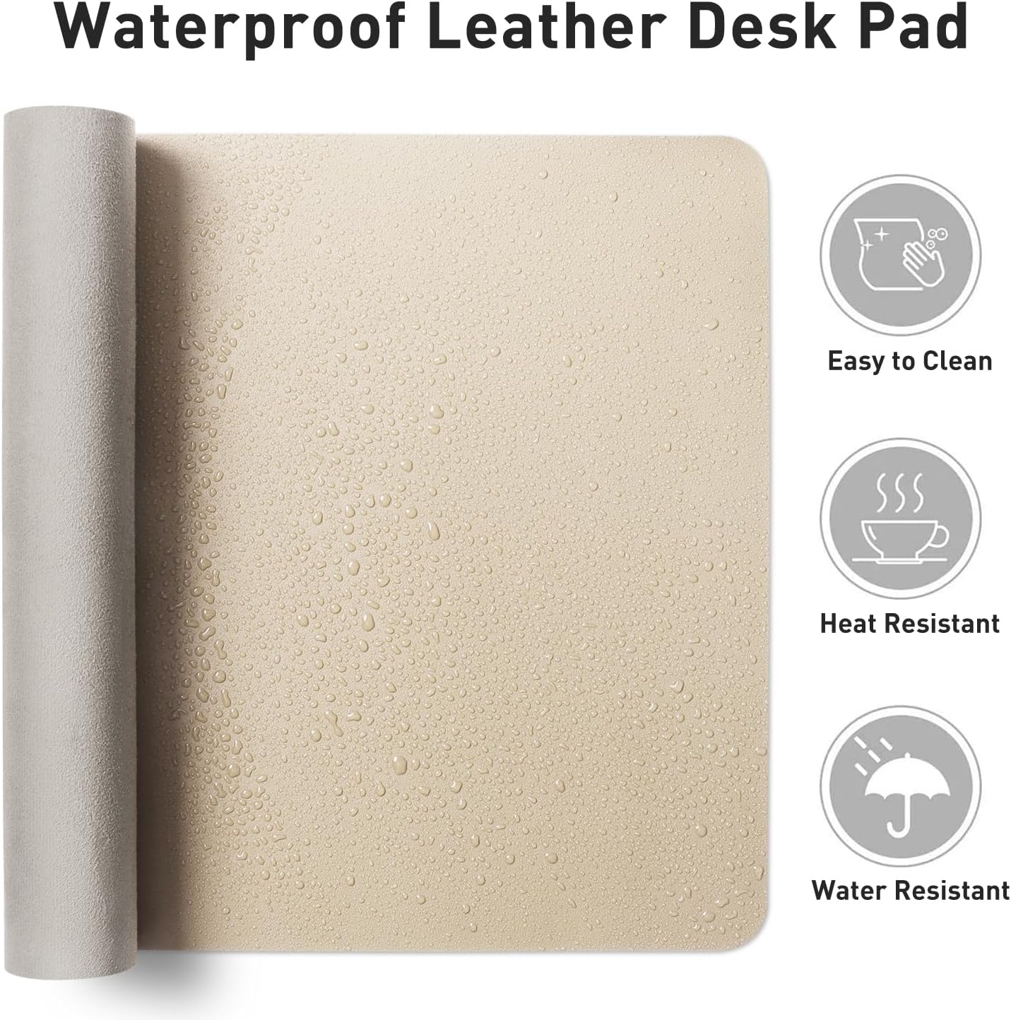 Aothia Leather Desk Pad Protector, Office Desk Mat, Large Mouse Pad, Non-Slip PU Leather Desk Blotter, Laptop Desk Pad, Waterproof Desk Writing Pad for Office and Home (48"x17", Beige)