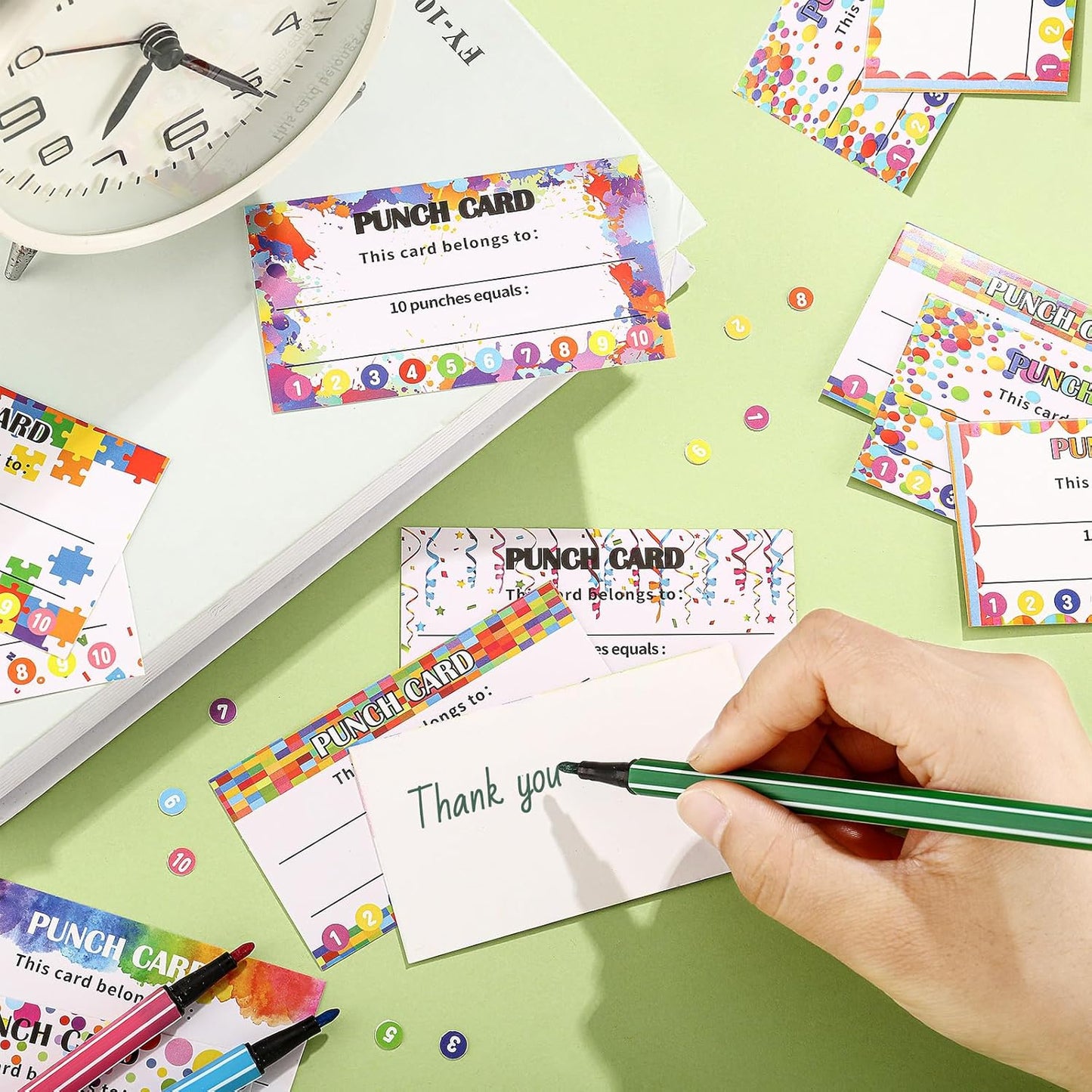 200 Pcs Behavior Punch Cards with Hole Puncher for Kids Incentive Reward Chart Loyalty Card for Classroom Student Teacher Business Kid Award Behavior 3.5 x 2 Inch, 10 Styles(Simple Style)