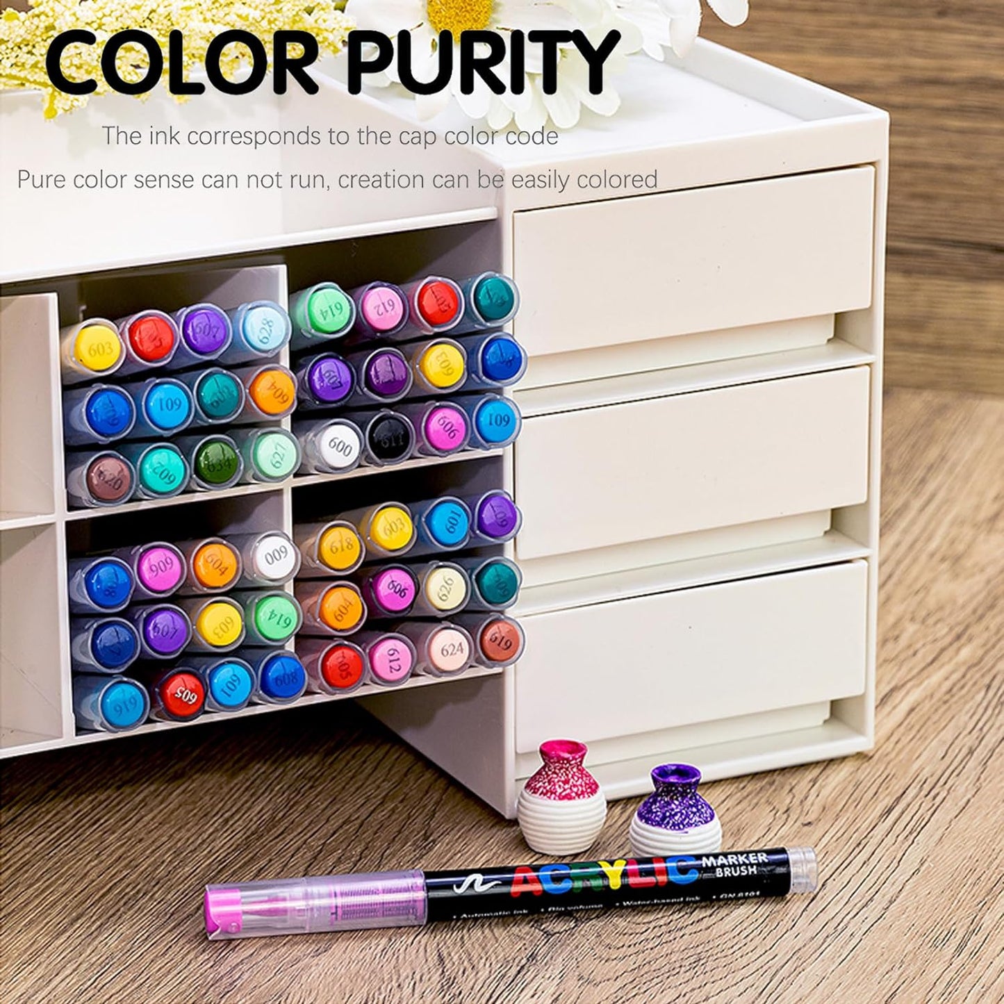 24 Color Paint Pens, Soft Brush Tip Acrylic Paint Markers, Quick-Drying Waterproof Markers for Canvas, Rock, Wood, Stone, Glass, Ceramic, Fabric Painting, DIY Crafts