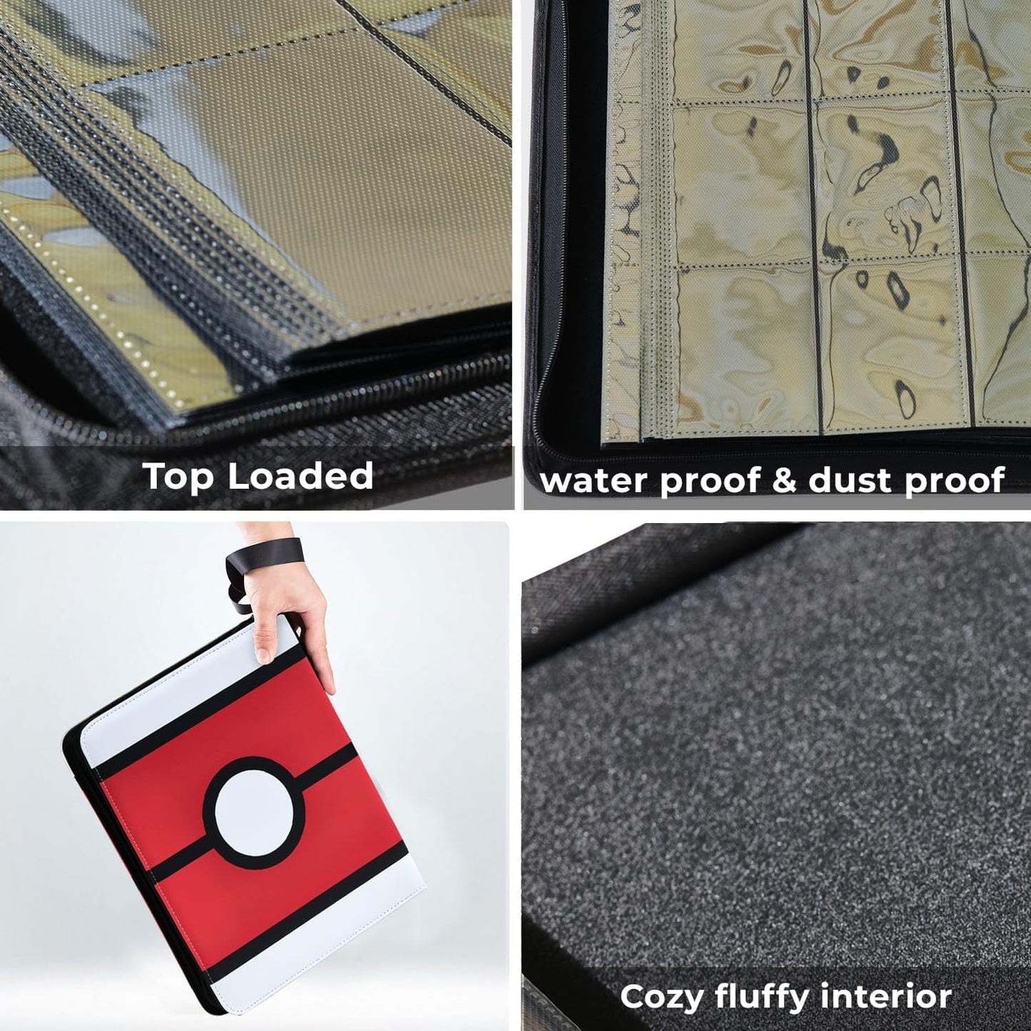 9 Pockets Trading Card Binder, PU Leather Card Folder, Trading Cards Binder with Premium Zipper, with Double Sided Pockets For 360 Card Album, Multicolored Sports Collection Binder.