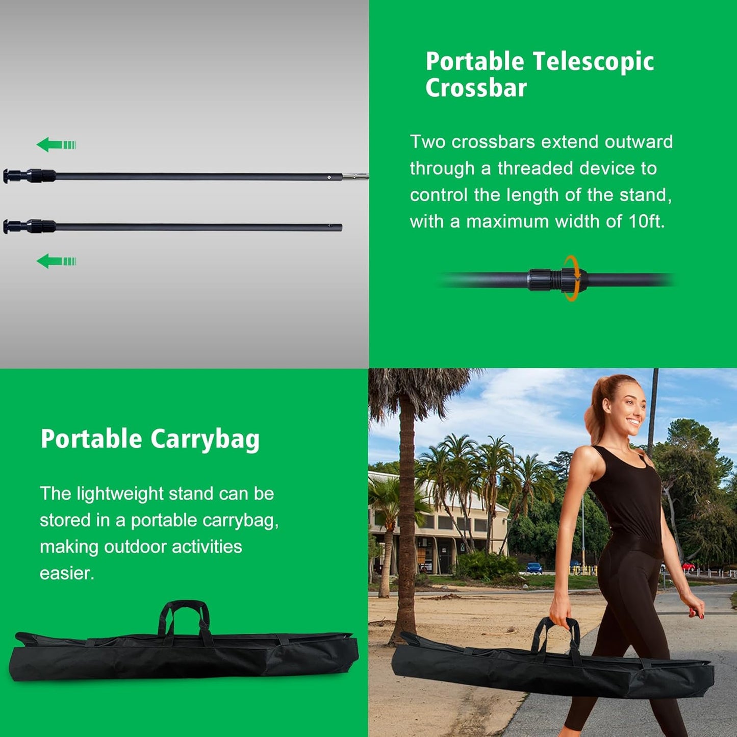 2-in-1 Green Backdrop Stand Kit - 8.5x12 ft Green Backdrop with 10x8.5ft Portable Photography Stand for Video Streaming,Zoom Meetings,Parties,Anti-Wrinkle Polyester Fabric