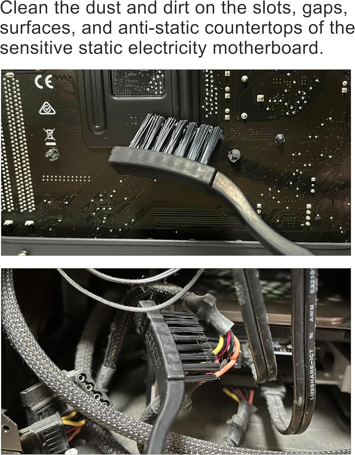 3 x 0.5cm Three Row Plastic Handle Anti Static Brushes Black 5 Pcs