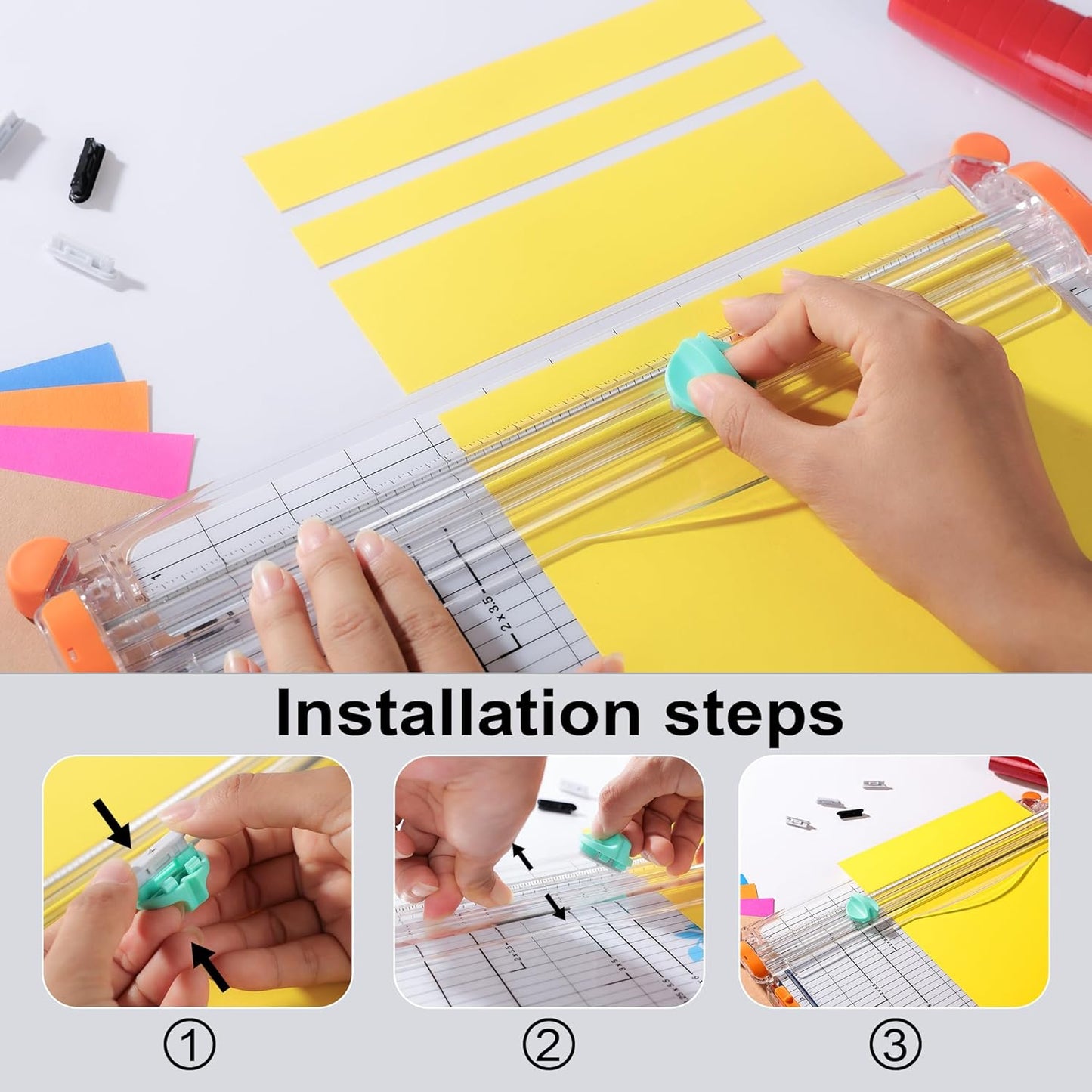 4-Pack Trimmer Replacement Blades for Fiskars Paper Trimmer, Replacement Blade for All Series of Fiskars/Portable&Precision Trimmer,Arts and Crafts,3 Cutting&1 Scoring Blades,a Slider,Orange
