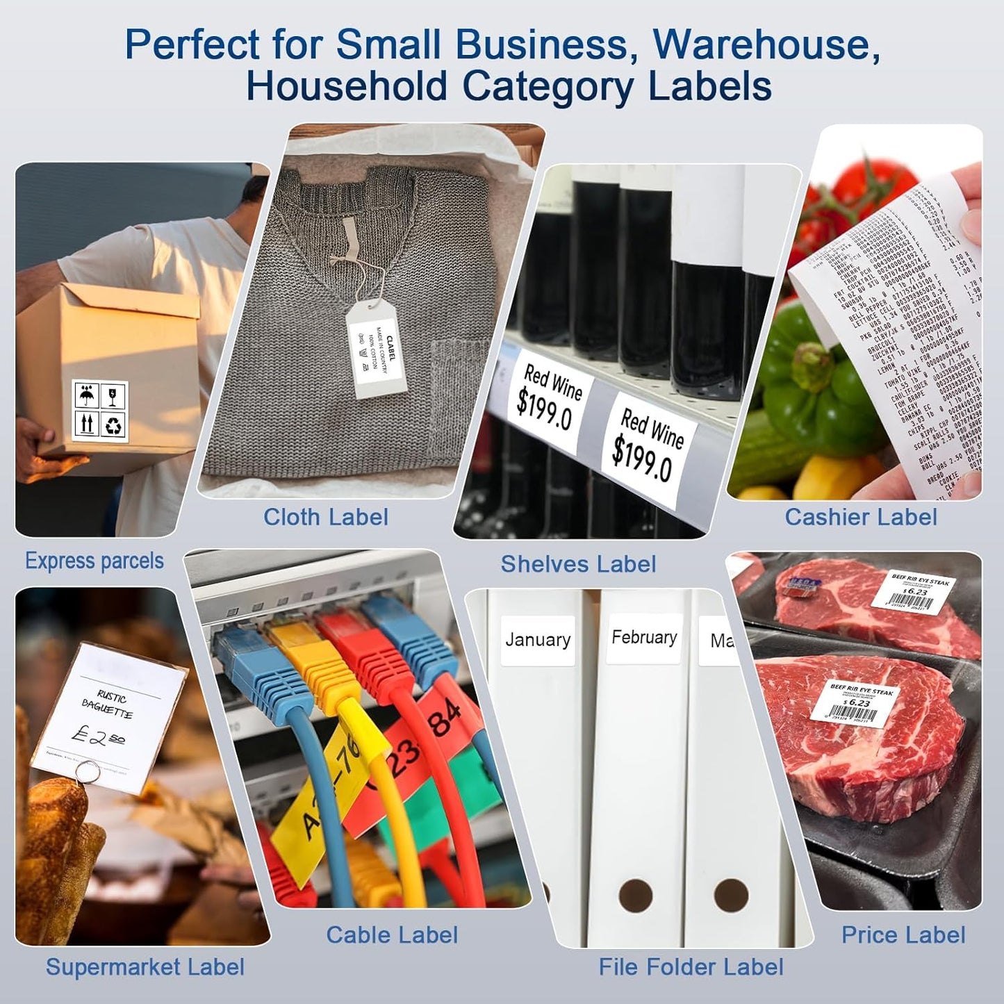 CLABEL Desk Bluetooth Barcode Label Printer: Label Maker with Direct Thermal Printing, 2 Inch Print Width for Barcodes Address Shipping Warehouse with 1 Roll 40x30mm Label (3 Inch Soot)