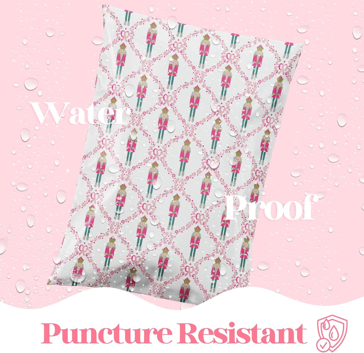 10x13 Designer Poly Mailer 100 Pack Heavy Duty Waterproof Self Seal Shipping Bags for Small Business Large Mailing Envelopes Bulk Tear Resistant Packaging Pink Nutcracker Christmas Holiday