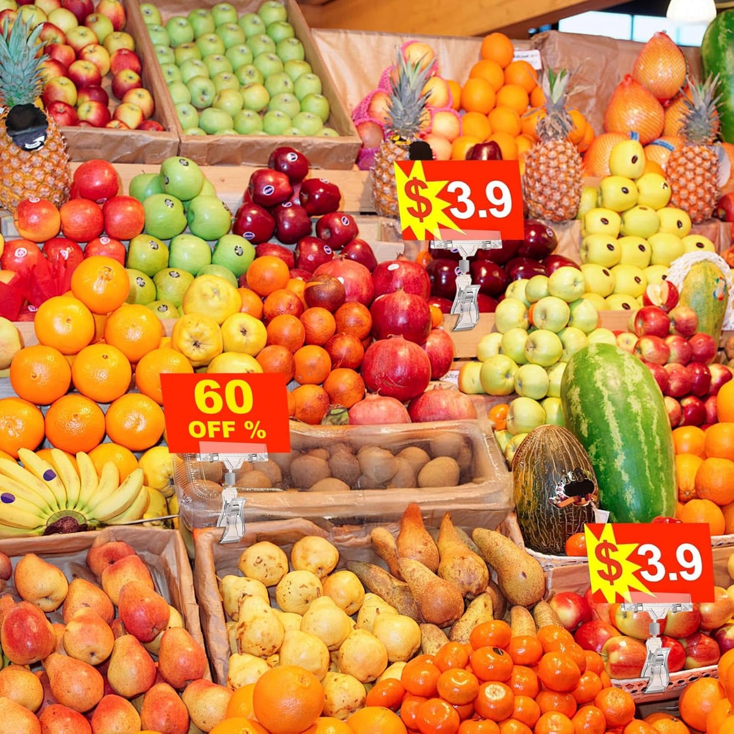 30Pcs Clear Sign Holder Clips for Retail Display, Plastic Price Sign Clamps Label Tag Acrylic Clips, Merchandising Rotatable Pop Clip for Retail Rack, Baskets or Cards