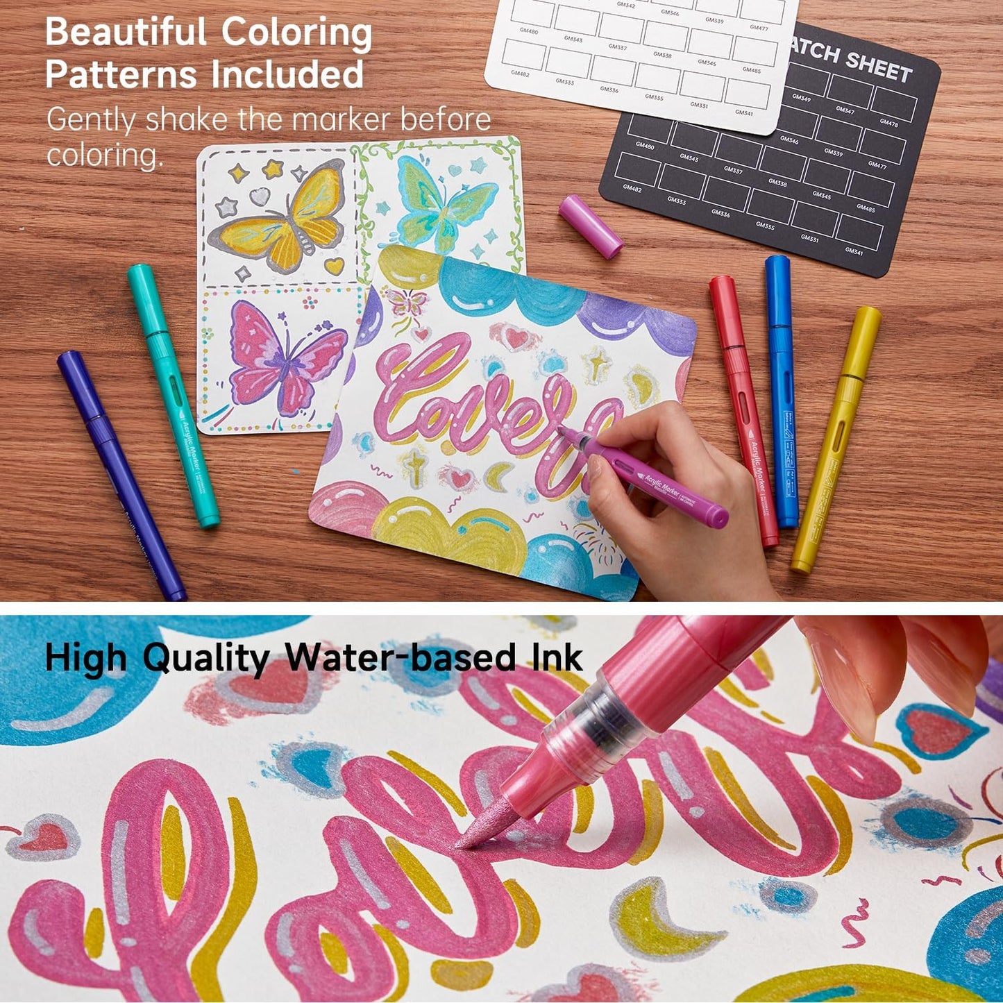 Automatic Ink Control Acrylic Paint Markers, Shuttle Art 24 Metallic Colors Brush Tip Acrylic Paint Pens for Rock Painting, Ceramic, Wood, Canvas, Glass, Stone, Fabric, Card Making, DIY & Art Supplies