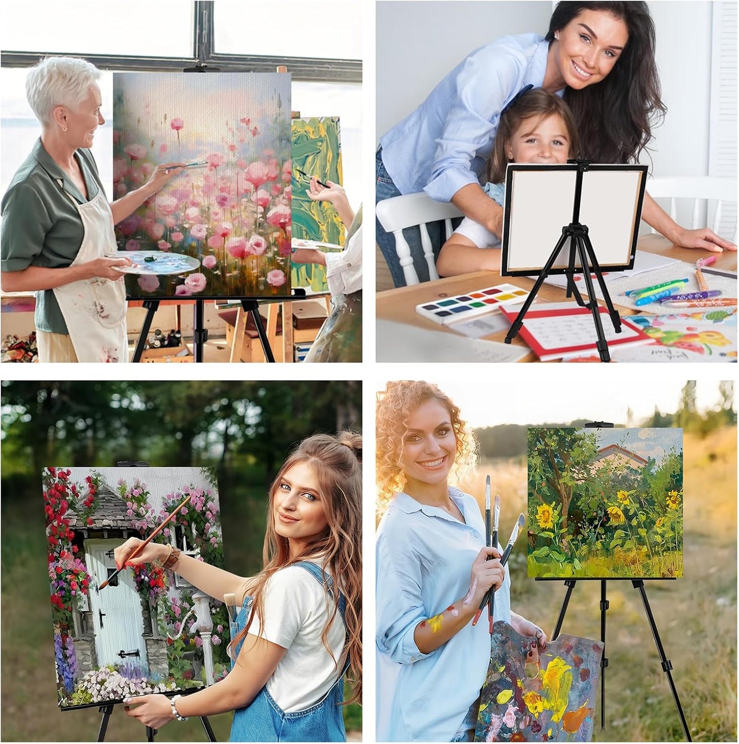 AROIC10 Pack Painting Display Easel Stand Portable Adjustable Metal Tripod Artist Canvases Height from20to66Inch Extra Sturdy forTable-Top/Floor Painting, Drawingand Displaying,Black with10StorageBag