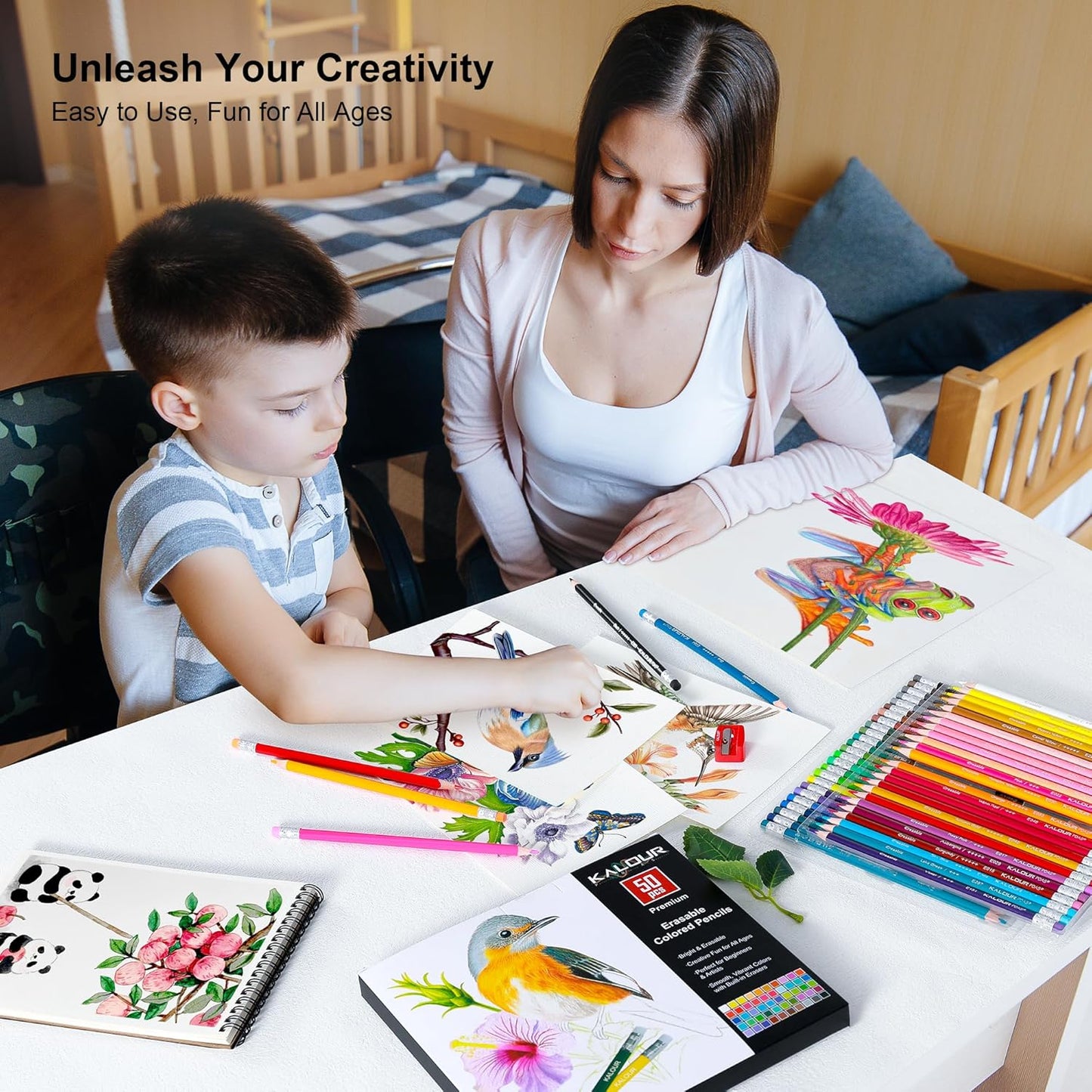 KALOUR 50 Colors Erasable Colored Pencils Set - Easy to Erase, Vibrant and Smooth Coloring Pencils with Erasers - Ideal for Drawing, Sketching, and Coloring Books -Perfect for Adults Beginners Artists