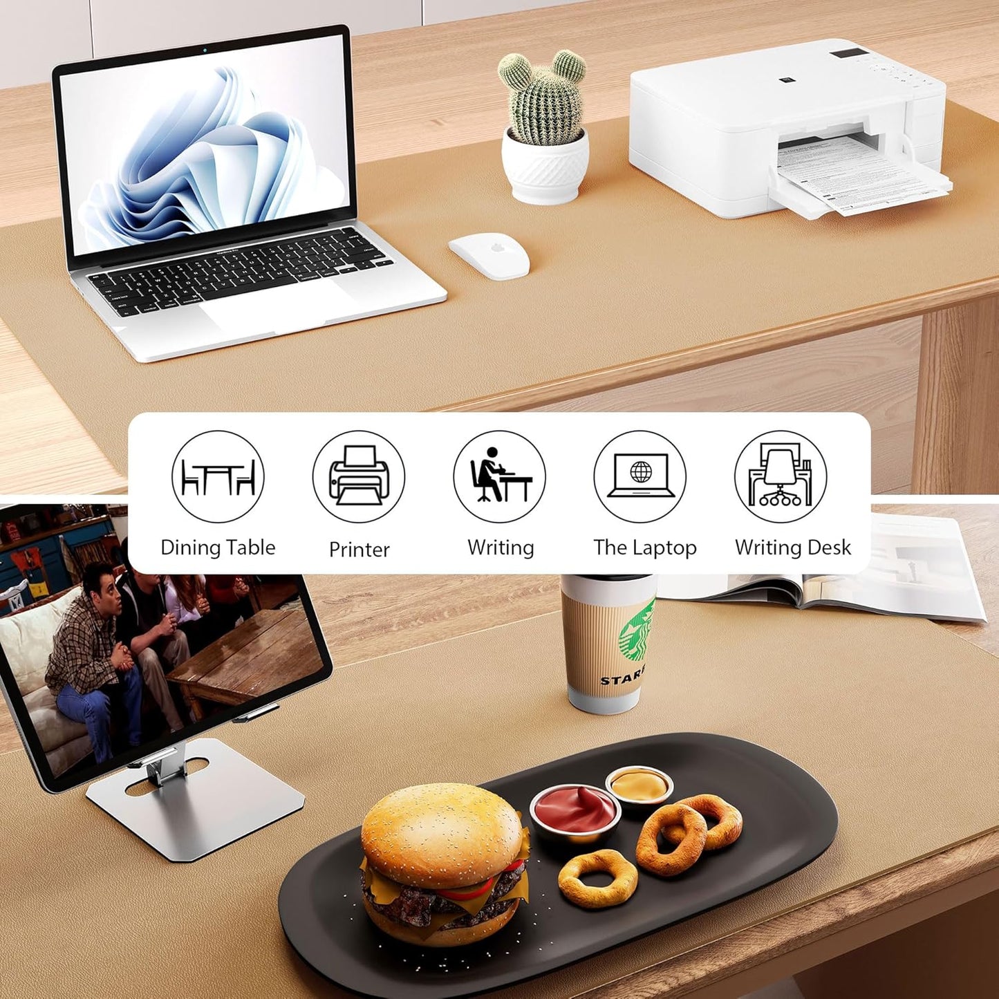 Aothia Dual-Sided Desk Pad - Leather Desk Mat, Natural Cork Desk Pad Protector, Large Mouse Pad for Desk, Waterproof Desk Blotter Pad, Desk Writing Pad for Office Work/Home, Apricot(25.6"x13.7")