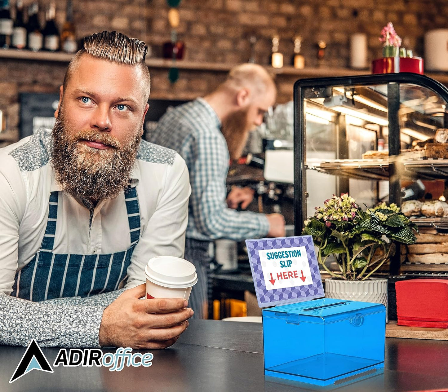 AdirOffice Crystal Blue Acrylic Donation Box with Lock - Multipurpose Suggestion Box for Office, Fundraisers, or School Voting - 6.25x4.5x4 Inches