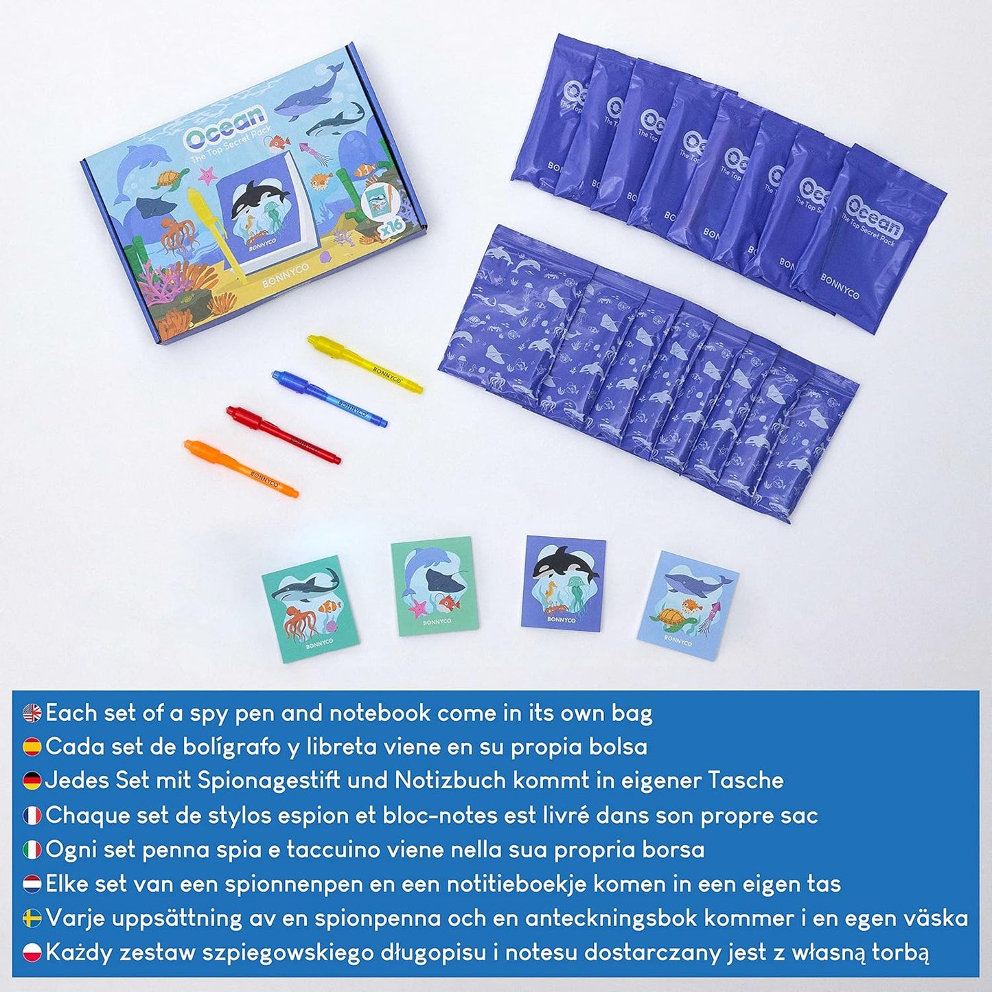 BONNYCO Invisible Ink Pen & Notebook Pack 16 Under the Sea Party Favors | Ocean Party Favors for Kids Goodie Bags Stuffers Pinata Stuffers Classroom Prizes Return Gifts for Kids Birthday Student Gifts