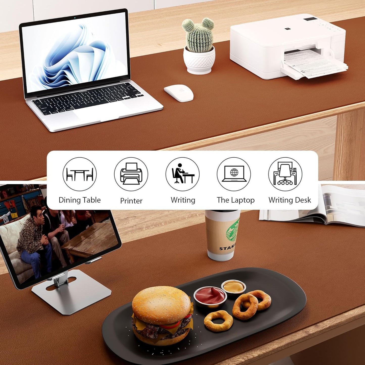 Aothia Leather Desk Pad Protector, Office Mat, Large Mouse Pad, Laptop Desk Pad, Non-Slip PU Leather Blotter, Waterproof Writing Pad for Office and Home (Brown, 47" x 17")