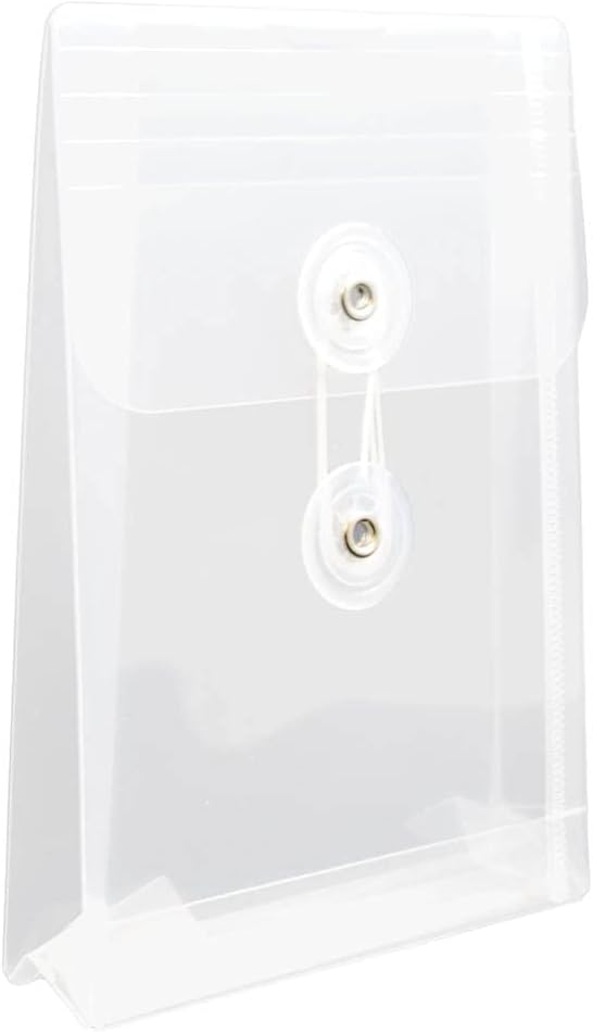 JAM PAPER Plastic Envelopes with Button & String Tie Closure - 4 1/4 x 6 1/4 - Clear - 12/Pack