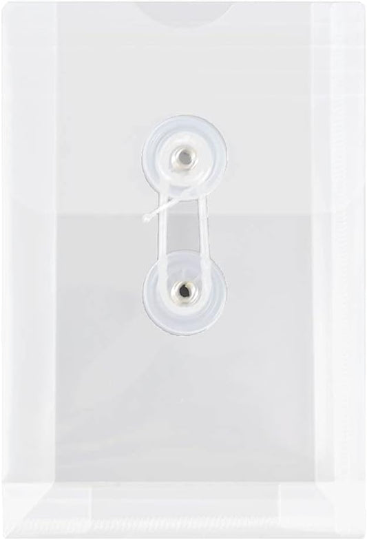 JAM PAPER Plastic Envelopes with Button & String Tie Closure - 4 1/4 x 6 1/4 - Clear - 12/Pack