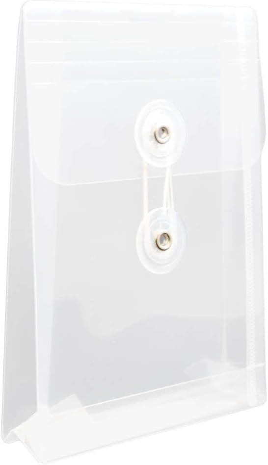 JAM PAPER Plastic Envelopes with Button & String Tie Closure - 4 1/4 x 6 1/4 - Clear - 3/Pack