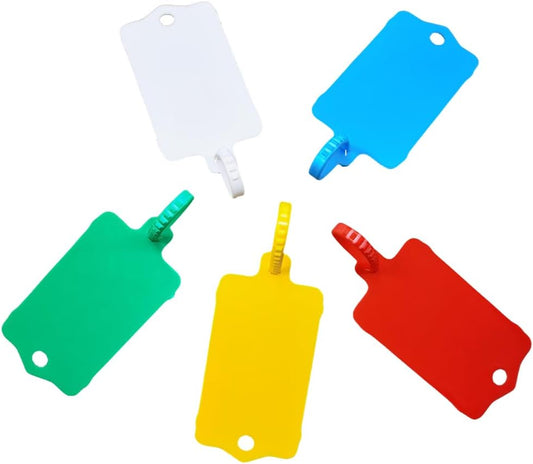 100pcs Reusable Blank Plastic Tags Ties Key Tags 1.45"*2.48" Serrated Tension Sealing Strap with Large Label Plastic Tie Mark Label Waterproof Hang Sign Write on Tag (5 Colors Mixed, 100pcs)