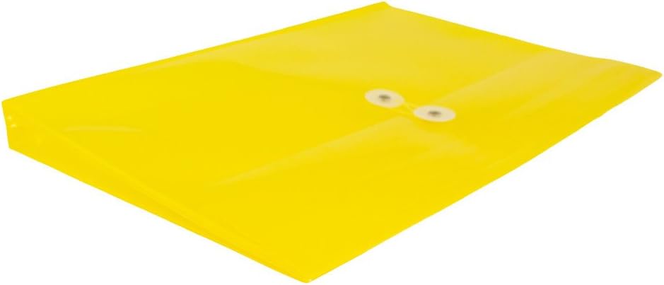 JAM PAPER Plastic Envelopes with Button & String Tie Closure - Letter Booklet - 9 3/4 x 13 - Yellow - 12/Pack