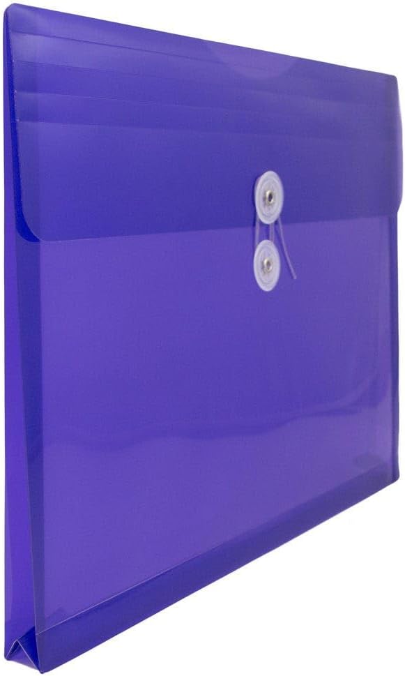 JAM PAPER Plastic Envelopes with Button & String Tie Closure - Letter Booklet - 9 3/4 x 13 - Purple - 3/Pack