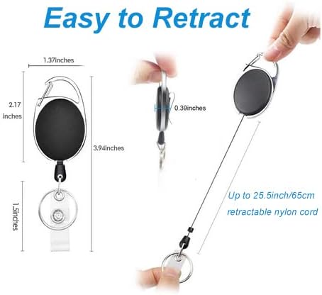 30 Packs Heave Duty Badge Reels Retractable with Carabiner Belt Clip and Key Ring, Badge Holders for ID Card Name Keychain(Black, 26.5 Inch Pull Cord)