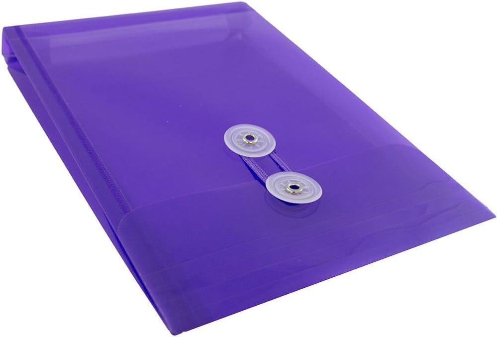 JAM PAPER Plastic Envelopes with Button & String Tie Closure - 6 1/4 x 9 1/4 - Purple - 3/Pack