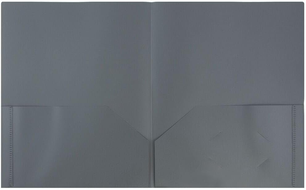 JAM PAPER Plastic 2 Pocket POP Folders - Durable School Folders - Grey - Bulk 144/Box