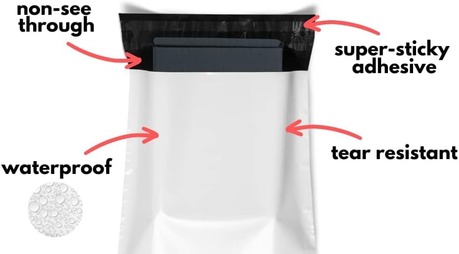 10x13 Poly Mailers Pack of 200 Shipping Supplies Envelopes Mailing Bags Clothing Plastic Small Business Sticky Self Seal White