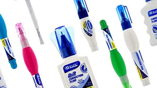 BAZIC Correction Liquid 2 in 1 (0.74 oz / 22 ml), Foam Brush & Precise Metal Tip Applicator, Instant Corrections Pen White Out Wipe Out Fluid, 24-Pack