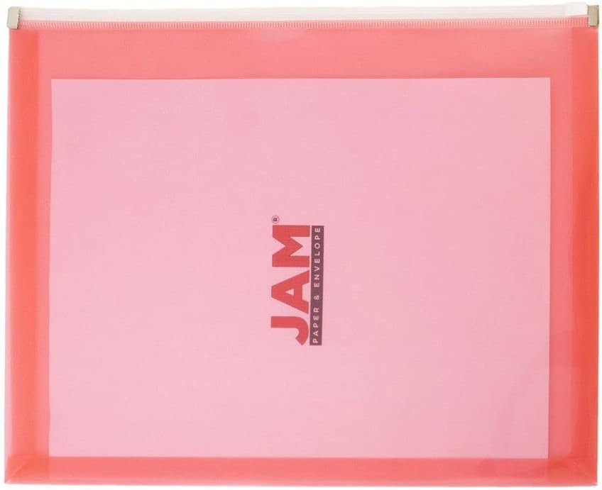 JAM PAPER Plastic Envelopes with Zip Closure - Letter Booklet - 9 3/4 x 13 - Red - 12/Pack