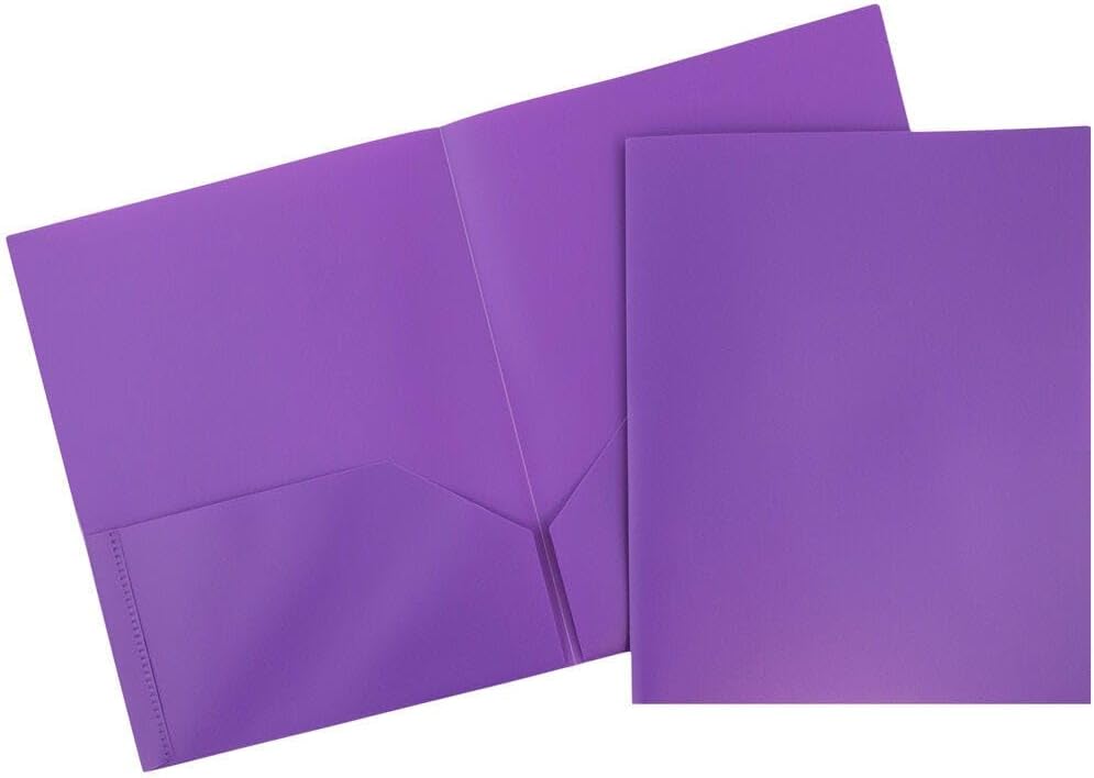 JAM PAPER Plastic 2 Pocket POP Folders - Durable School Folders - Purple - Bulk 48/Pack
