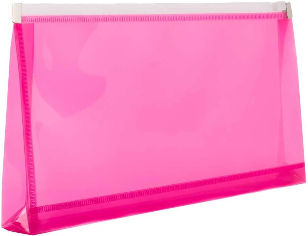 JAM PAPER Plastic Envelopes with Zip Closure - #10 Booklet Wallet - 5 x 10 - Fuchsia Pink - 3/pack