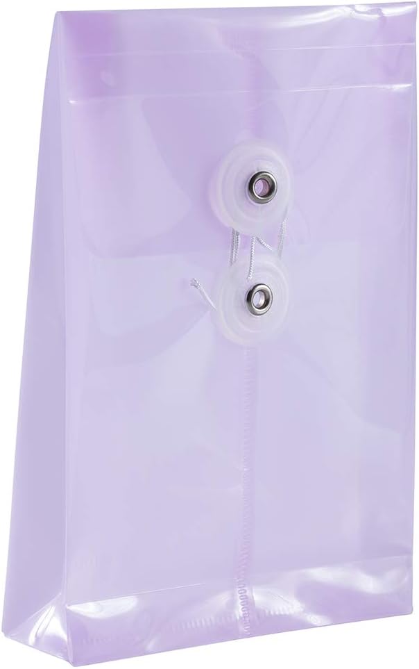 JAM PAPER Plastic Envelopes with Button & String Tie Closure - 4 1/4 x 6 1/4 - Lilac Purple - 12/Pack