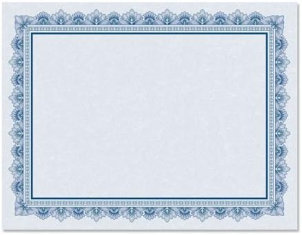 Intricate Blue & Blue Parchment Certificate Papers - Pack of 25, Laser & Inkjet Printer Compatible, For Office, Business Awards, Graduation, School Diplomas, 8-1/2" x 11" on 60 lb. Text Stock
