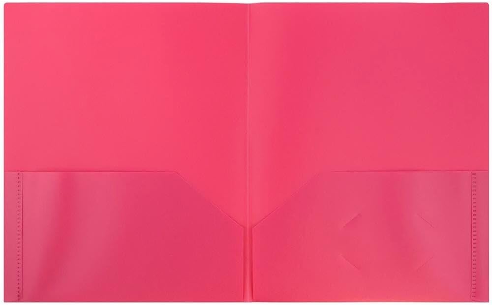 JAM PAPER Plastic 2 Pocket POP Folders - Durable School Folders - Fuchsia Hot Pink - Bulk 48/Pack