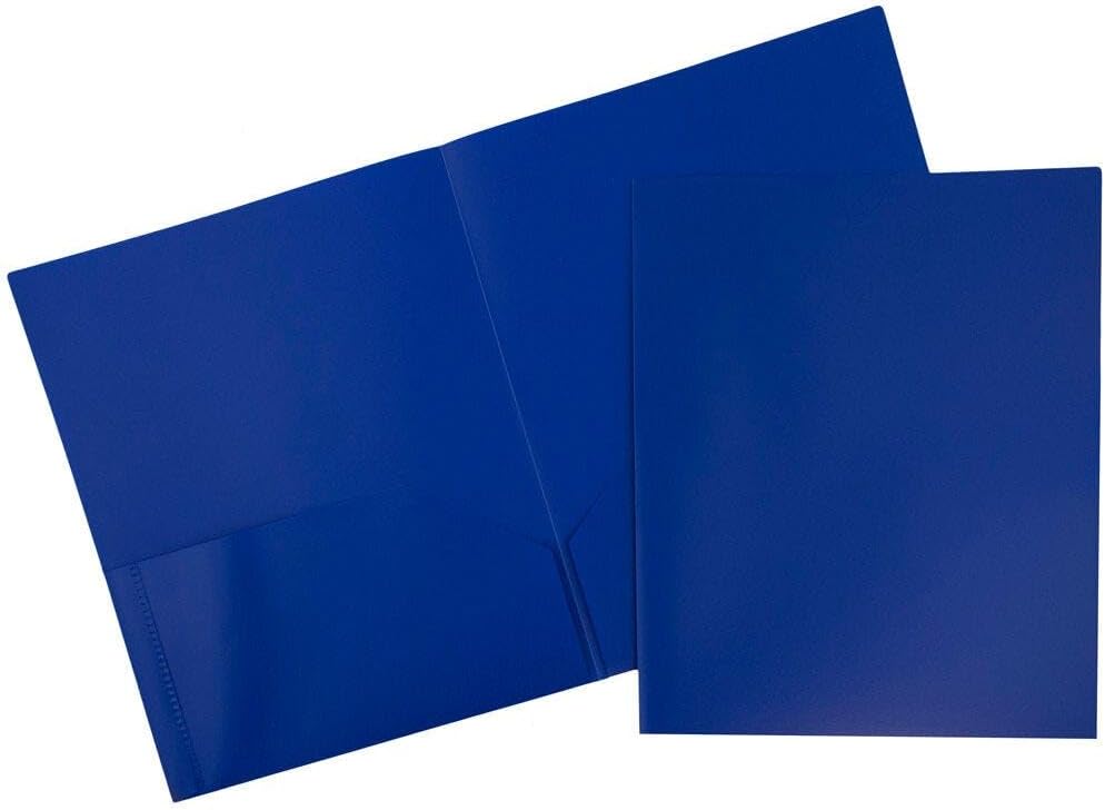 JAM PAPER Plastic 2 Pocket POP Folders - Durable School Folders - Blue - Bulk 48/Pack