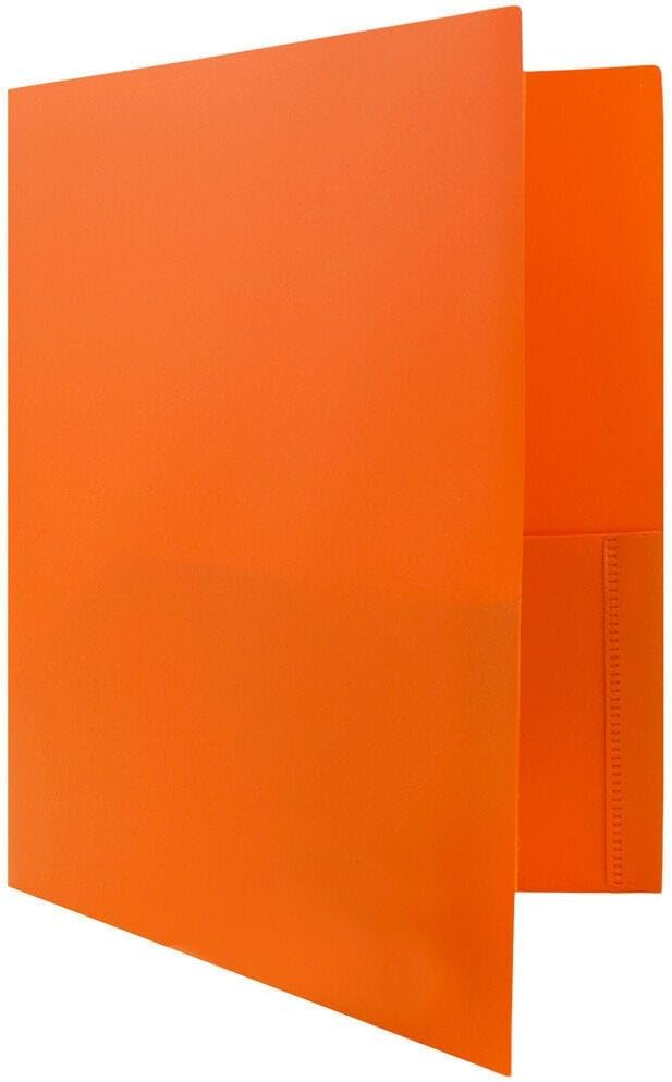 JAM PAPER Plastic 2 Pocket POP Folders - Durable School Folders - Orange - 3/Pack