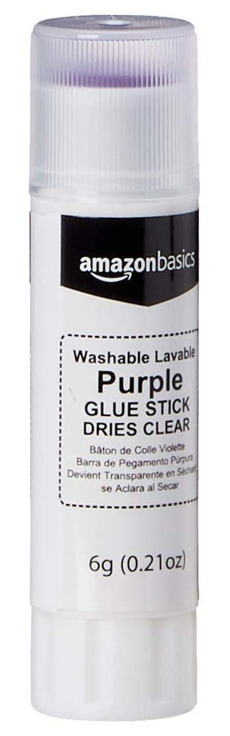 Amazon Basics Purple Washable School Glue Sticks, Dries Clear, 0.21 oz Stick, 4-Pack