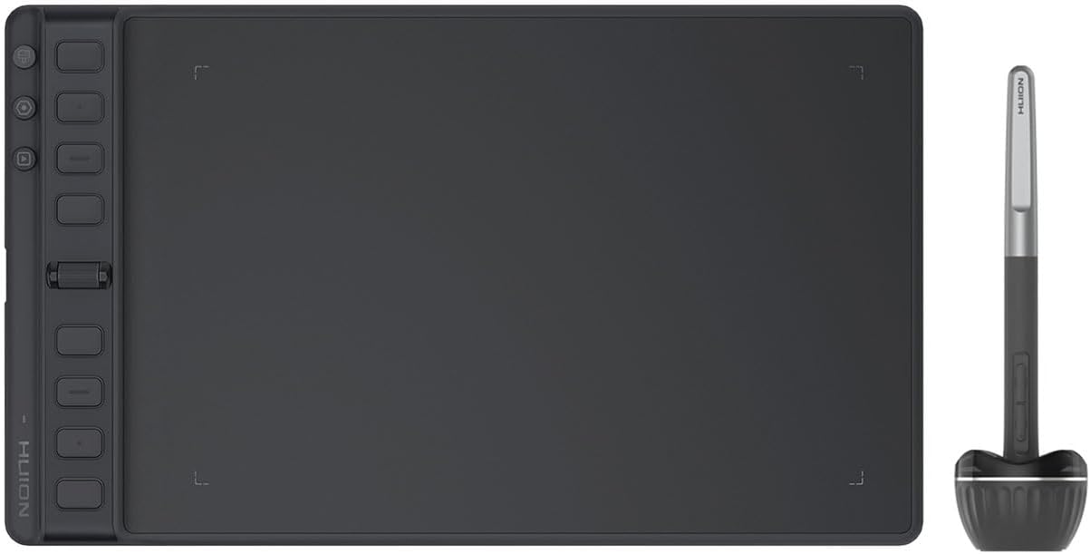 HUION Inspiroy 2 Medium Drawing Tablet with Scroll Wheel 8 Customized Keys Battery-Free Stylus 60° Tilt Support for Digital Art, Design, Sketch, 9x5inch Graphics Tablet, Black