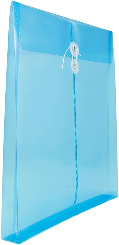JAM PAPER Plastic Envelopes with Button & String Tie Closure - Letter Open End - 9 3/4 x 11 3/4 - Blue - 12/Pack