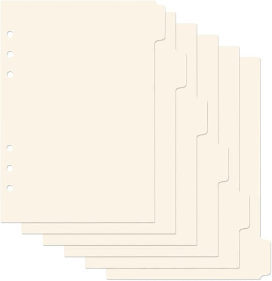 A5 Plastic Binder Dividers 6 Holes Durable Plastic Tab Dividers for 6-Ring Binders, Notebooks, Planners, 5.7x8.3 inch (Beige)