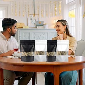 Black Smell Proof Packaging Bags,Mylar Clear Bags for Food Storage,Sealable Bag for Packaging,Stand Up Pouches with Window,ReSealable Bag for Small Business,Cookies,Candy