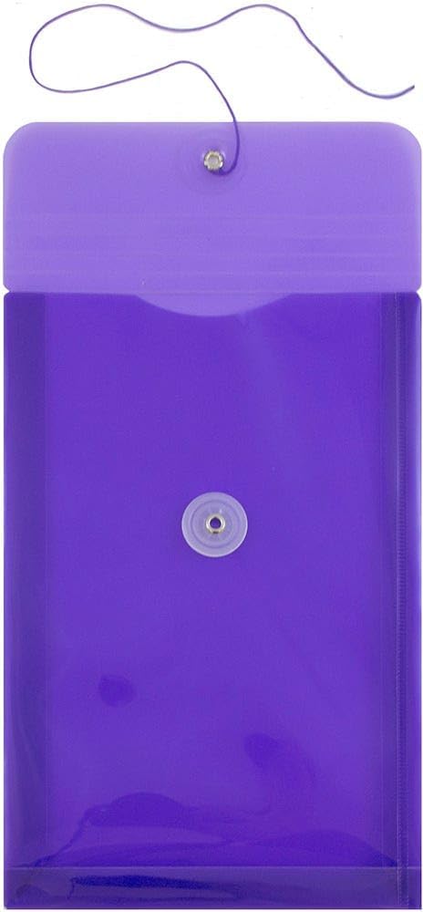 JAM PAPER Plastic Envelopes with Button & String Tie Closure - 6 1/4 x 9 1/4 - Purple - 3/Pack
